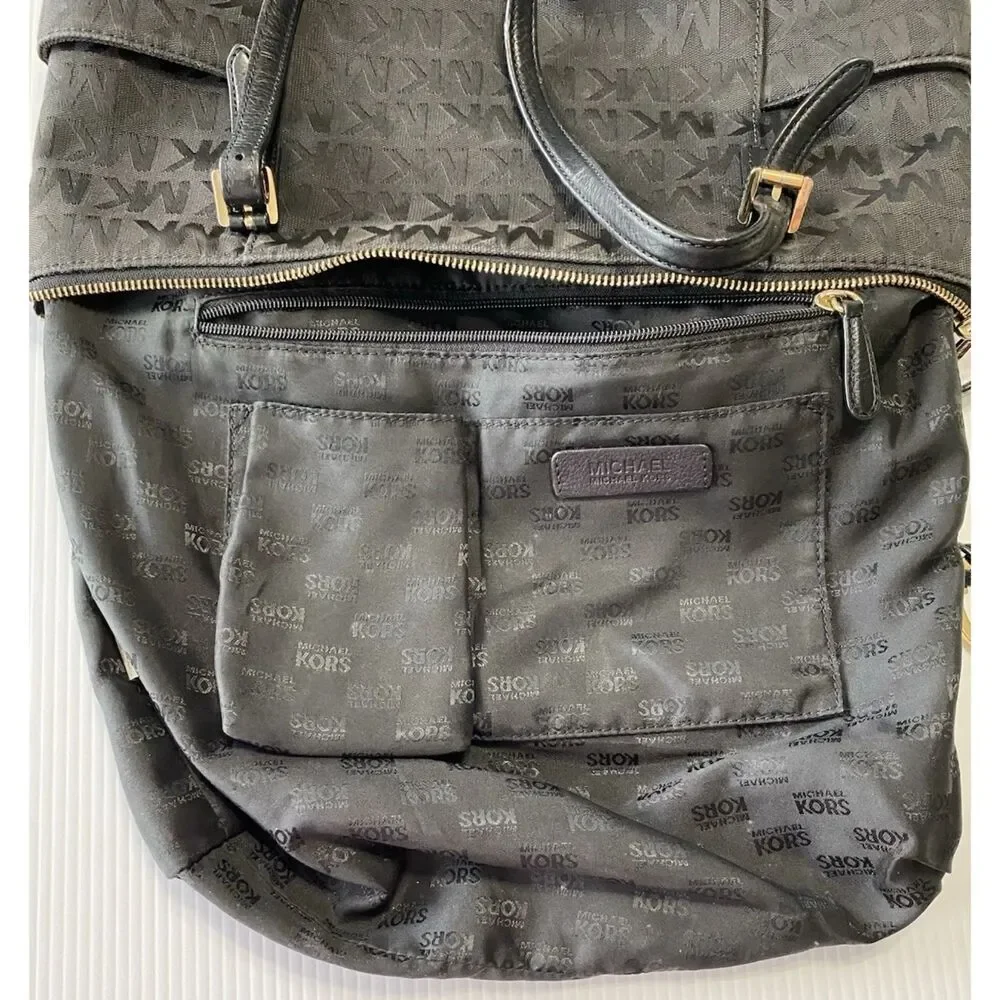 Michael Kors Women's Soft HandBag, Large - Black MK Logo - Picture 9 of 16